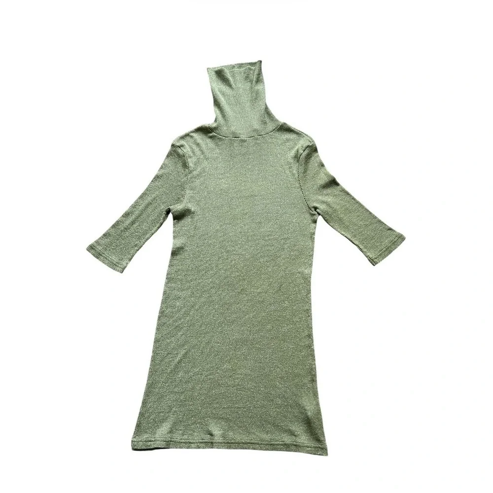 NWT Michael Stars Shine Rib Turtleneck Sweater Dress Pesto Green OS USA Stretch